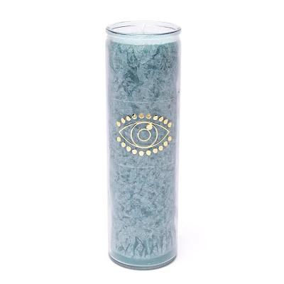 Žvakė "Apvaizdos akis" stikliniame inde, akvamarino spalvos, bekvapė