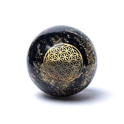 Orgonito sfera su juoduoju turmalinu ir „Gyvybės gėle“ (±5,5 cm)