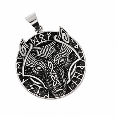 Sidabrinis amuletas „Runų vilkas“