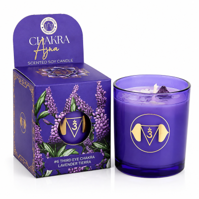 Kvapni sojų vaško žvakė „Ajna čakra“ su levandų aromatu