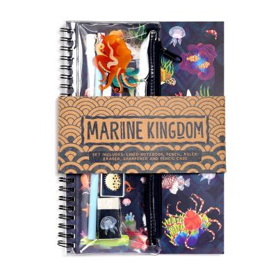 „Marine Kingdom“ segtuvinis užrašų bloknotas ir penalas – 6 dalių raštinės reikmenų rinkinys