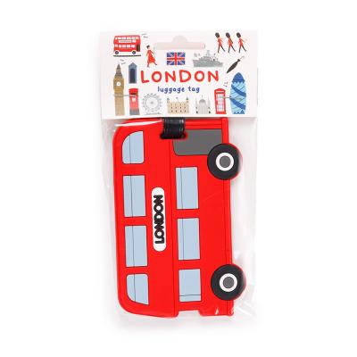 Londono suvenyrinė raudonojo „Routemaster“ autobuso PVC bagažo etiketė
