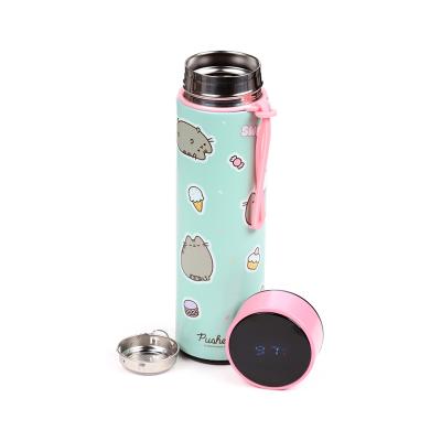 Pusheen the Cat Sweets daugkartinis izoliuotas gėrimų butelis su skaitmeniniu termometru, 450 ml