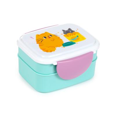 „Beans & Co Cats“ užsegama „Clip Lock“ tipo daugiaaukštė „Bento“ pietų dėžutė su stalo įrankiais