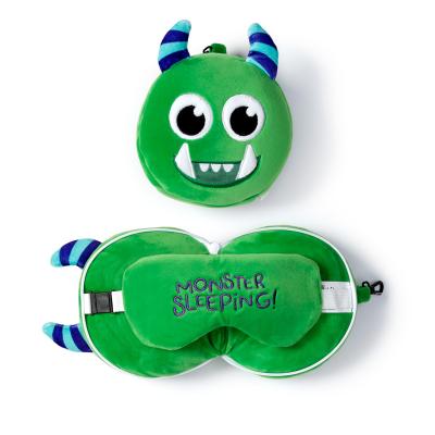 „Relaxeazzz Green Monstarz“ pliušinė kelioninė pagalvė ir akių kaukė su monstrais